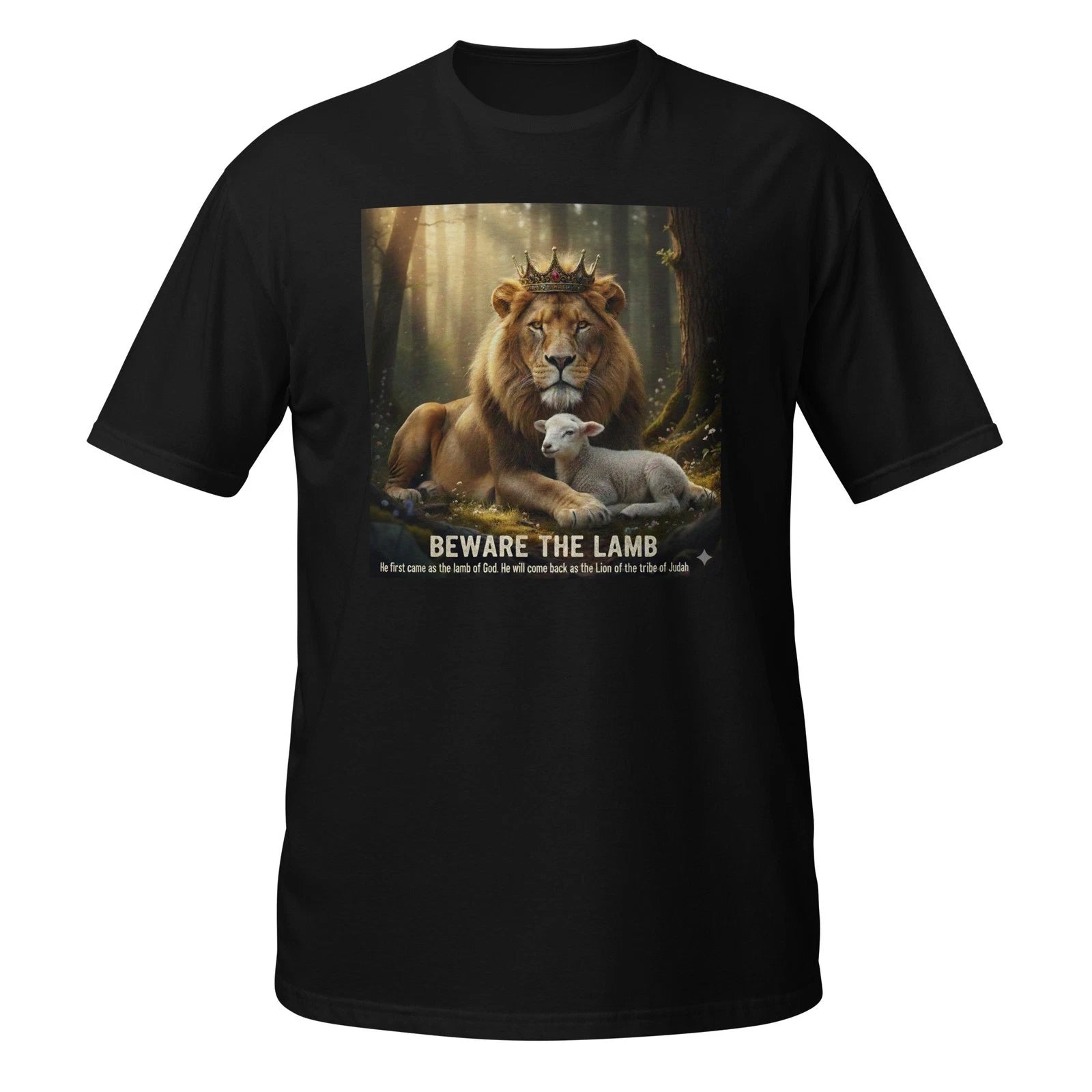 : Lion and the Lamb Christian T-Shirt - Lion of Judah Crowned  SOFT Graphic Tee