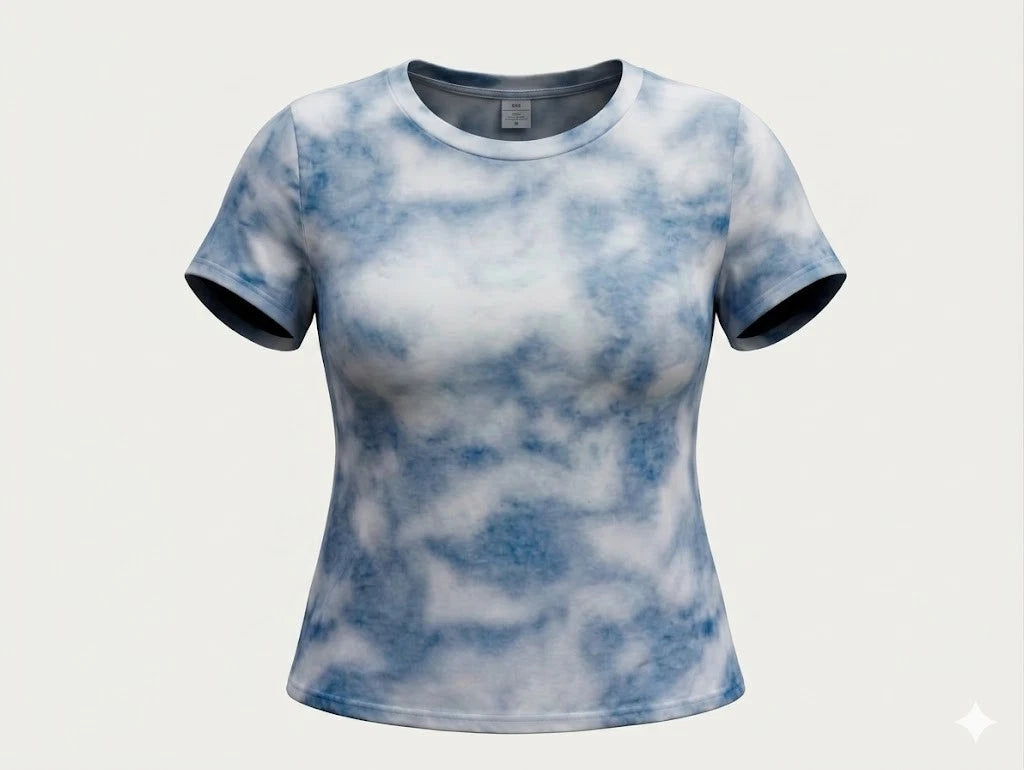 women's Blue & White Tie-Dye Cloud Tee | Soft Graphic T-Shirt | Oversized Fit