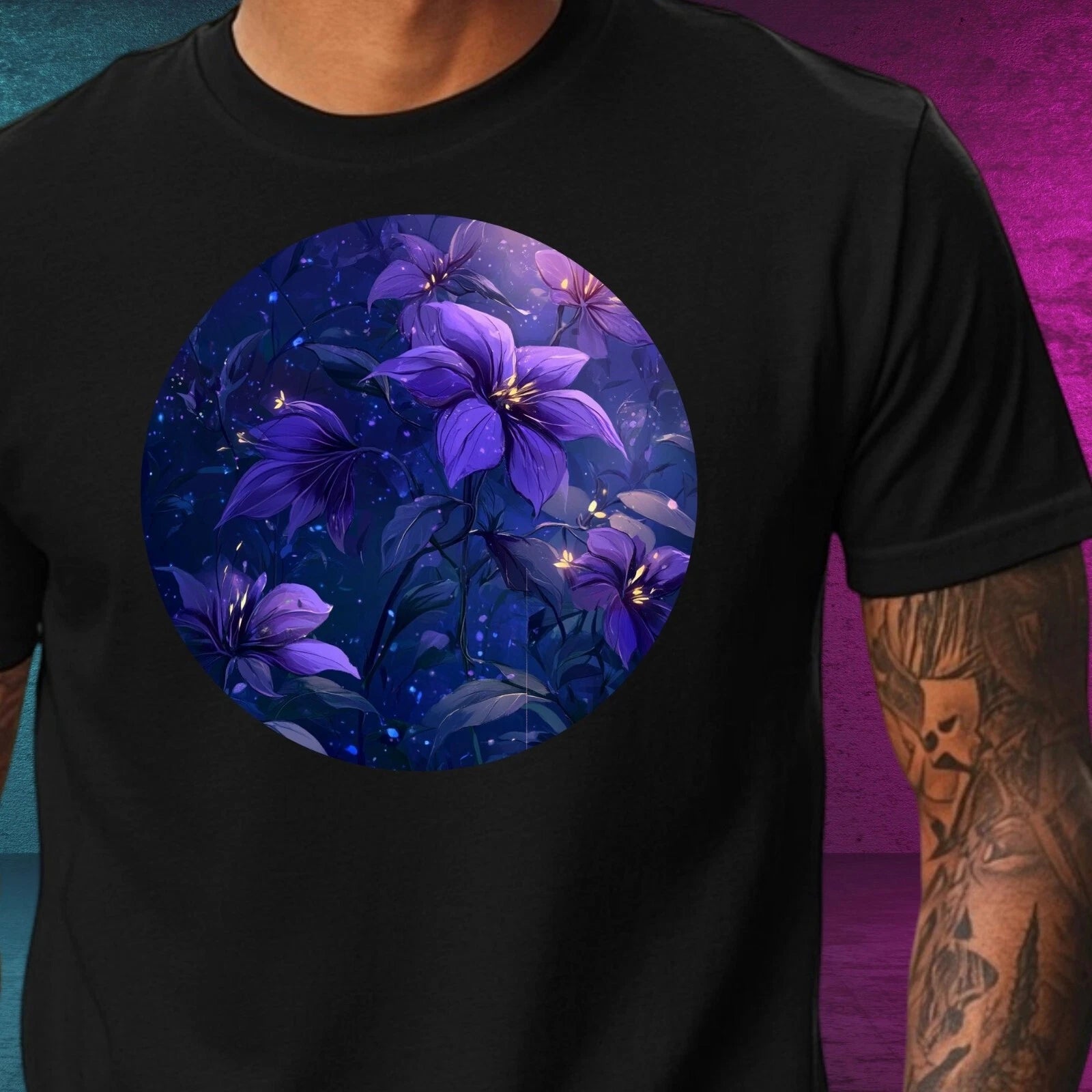 Mens Nightshade Flower Anime Motif Cotton T-Shirt Size XS to 5XL