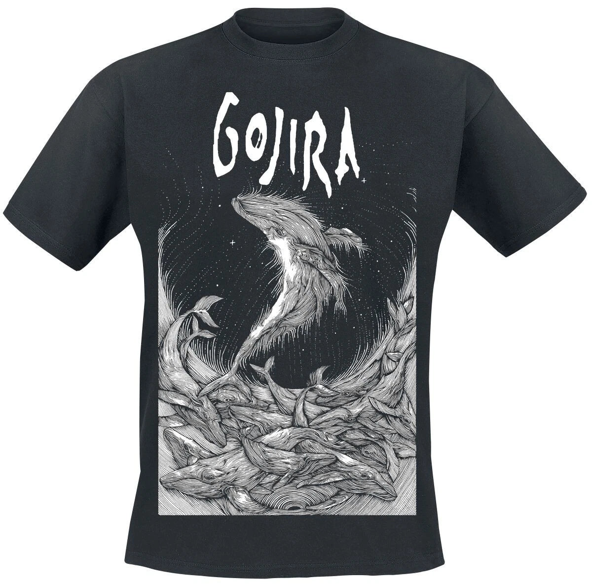 Gojira - T-Shirt (Woodblock Whales) Metal Band Black Size Large New