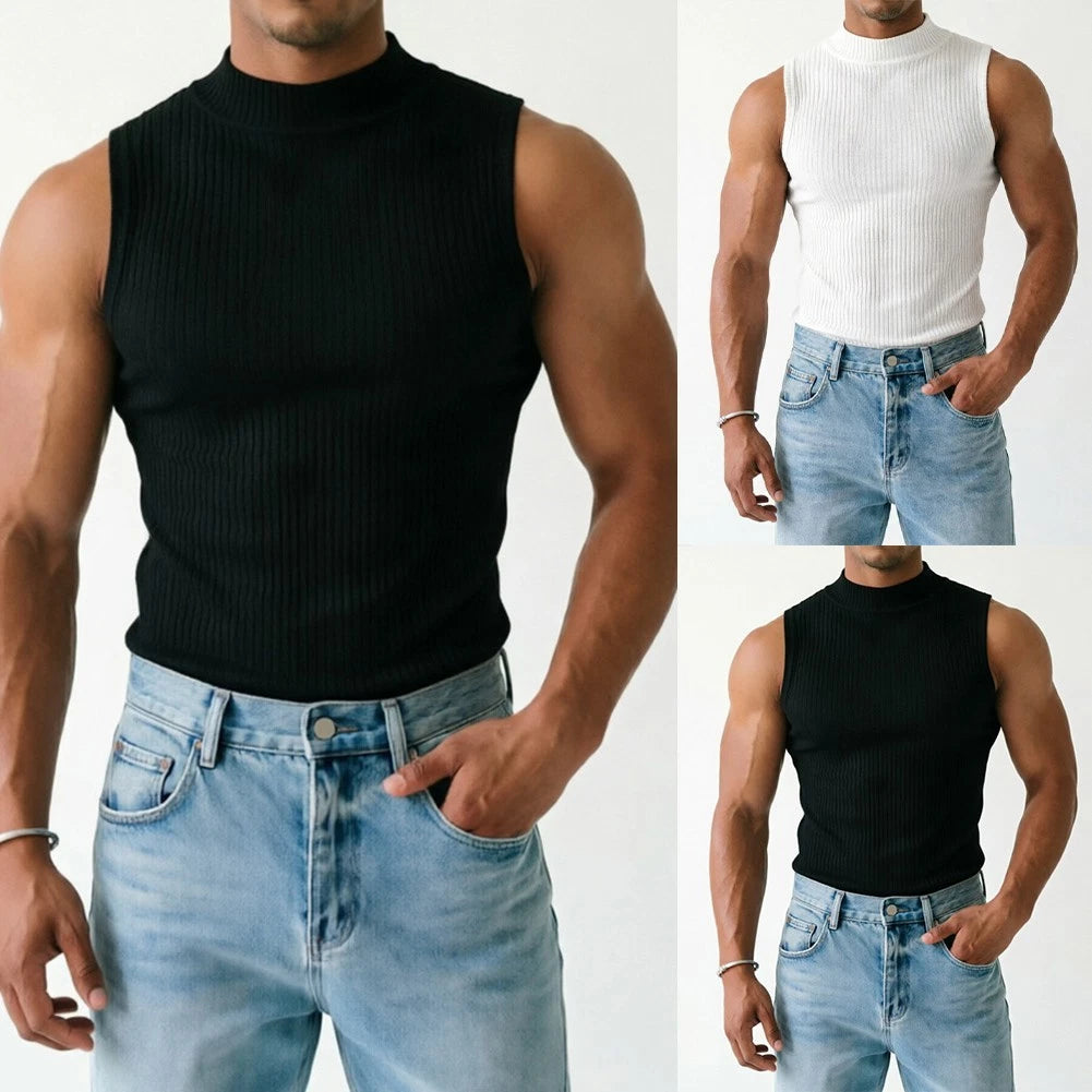 Spring Fashion Men Ribbed Tank Top Casual Sleeveless Shirt Minimalist Look