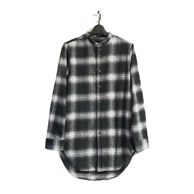 Check Long Shirt No Collar Plaid Casual Street Fashion Used