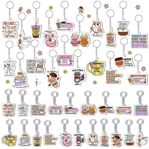 100 Pcs Coffee Lovers Gifts Keychain Bulk, 20 Style Cute Novelty Acrylic Key ...