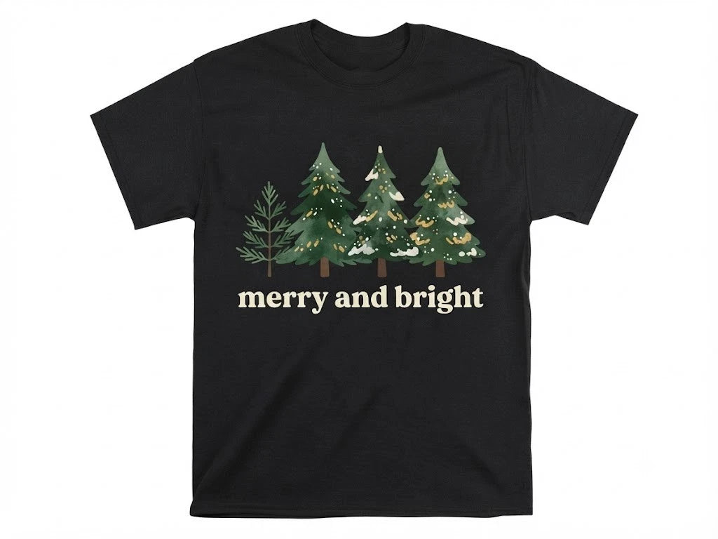Merry And Bright Cute Chirtsmas Black T Shirt Gift For Friends