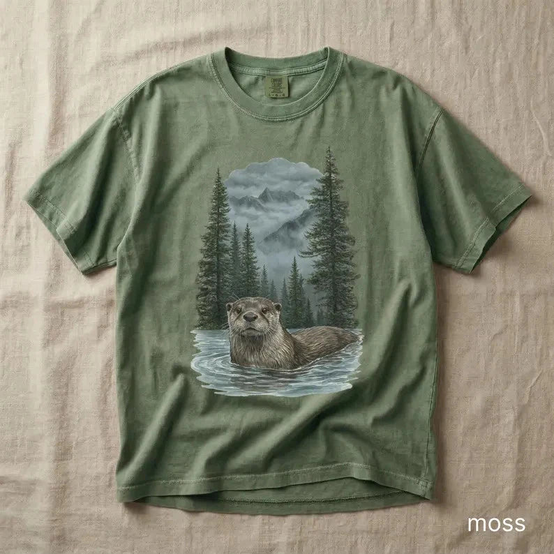 River Otter Mountain Nature Comfort Tee Wildlife Animal Lover Gift