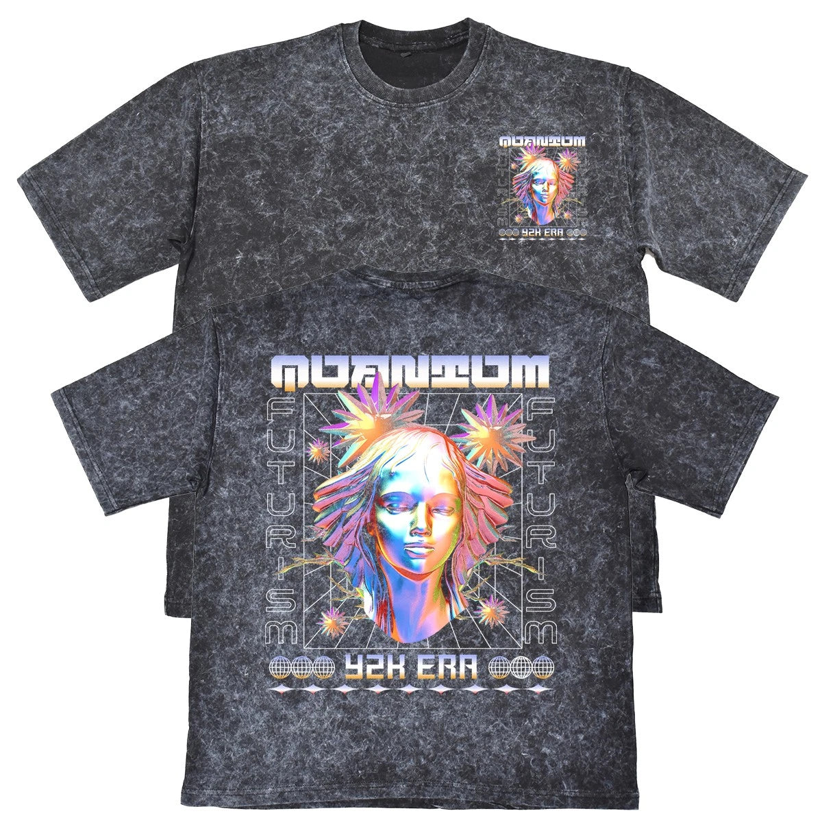 Quantum Futurism Unisex Mens Carbon Grey 240gsm French Terry Acid Wash T-Shirt