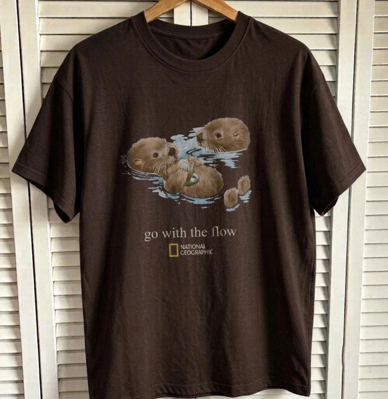 NWT National Geographic Two Otters Go With The Flow Graphic Tee Brown Shirt Image 1 of 2