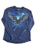 Vtg Y2K Long Sleeve Thermal T-Shirt Eagle Lightning Graphic Grunge Skate Sz L