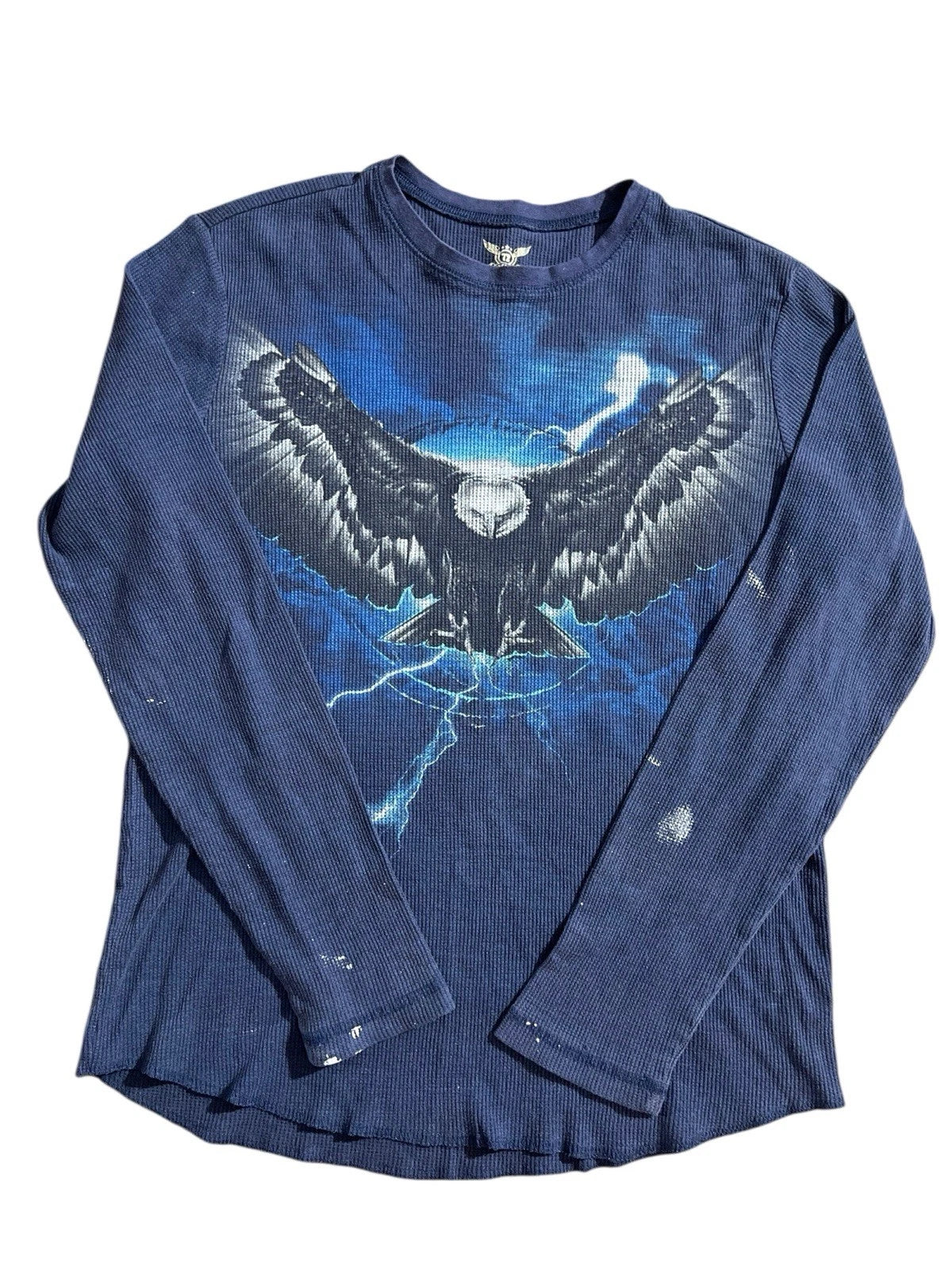 Vtg Y2K Long Sleeve Thermal T-Shirt Eagle Lightning Graphic Grunge Skate Sz L