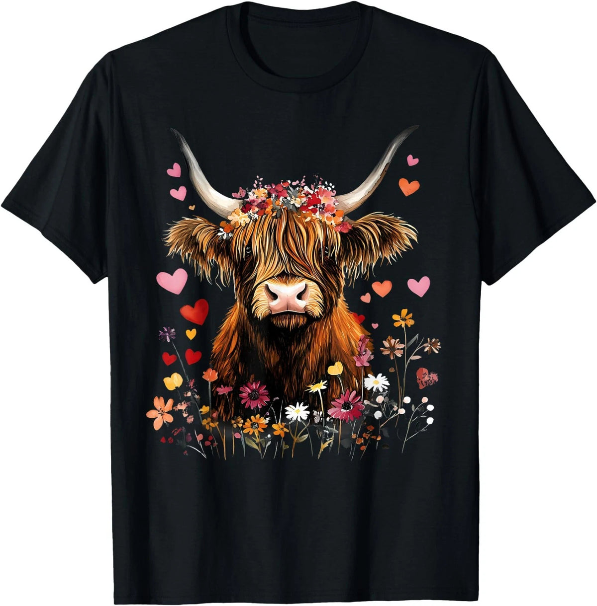 Scottish Highlander Cow Messy Bun Scottish Highland Cow T-Shirt Image 1 of 2