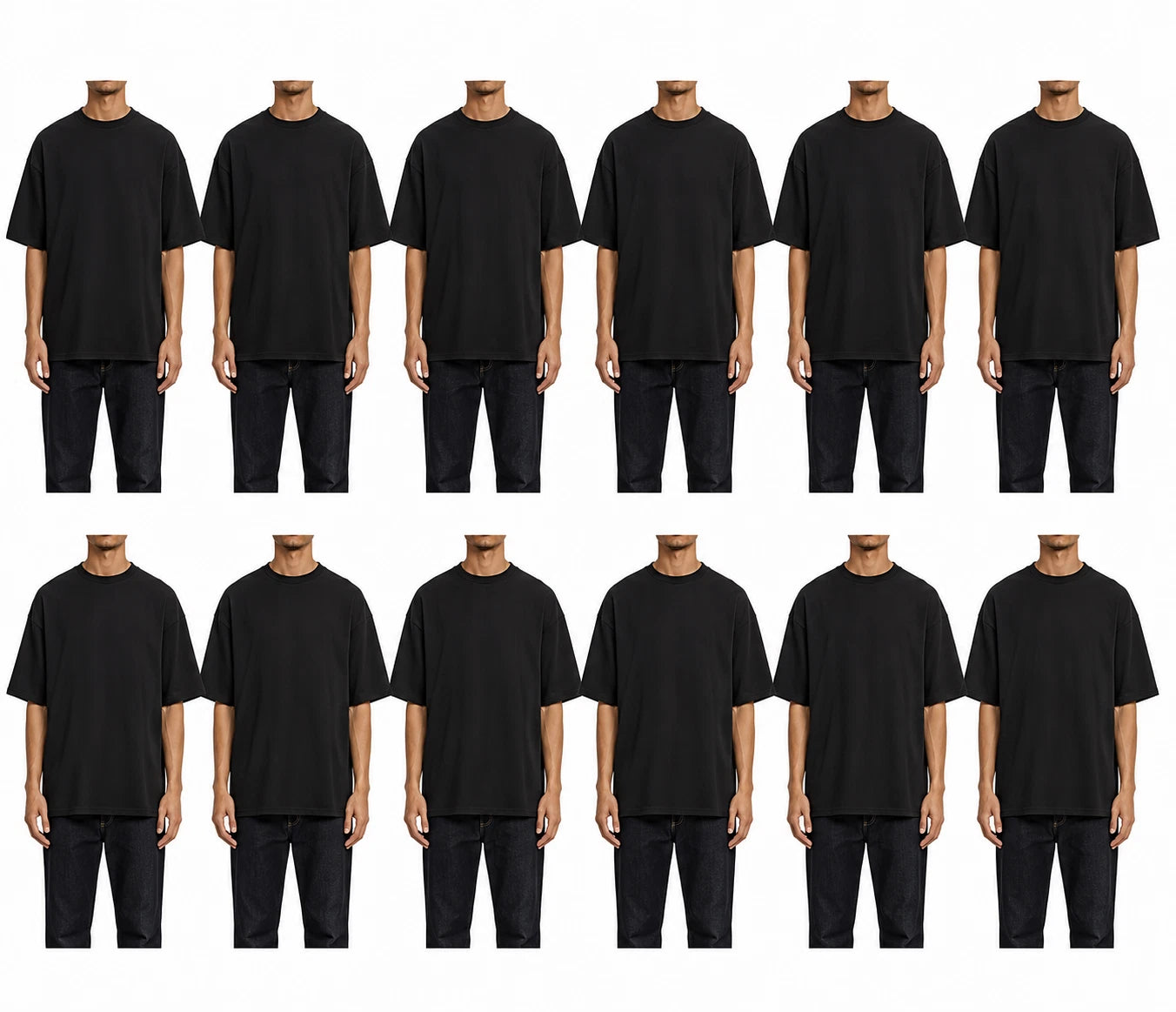 12 PK Unisex oversized T-Shirts 100% cotton, (7.1 oz) 240 GSM Black ( large L )