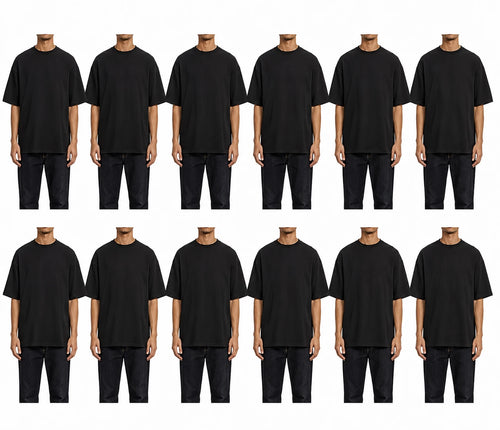 12 PK Unisex oversized T-Shirts 100% cotton, (7.1 oz) 240 GSM Black ( large L )