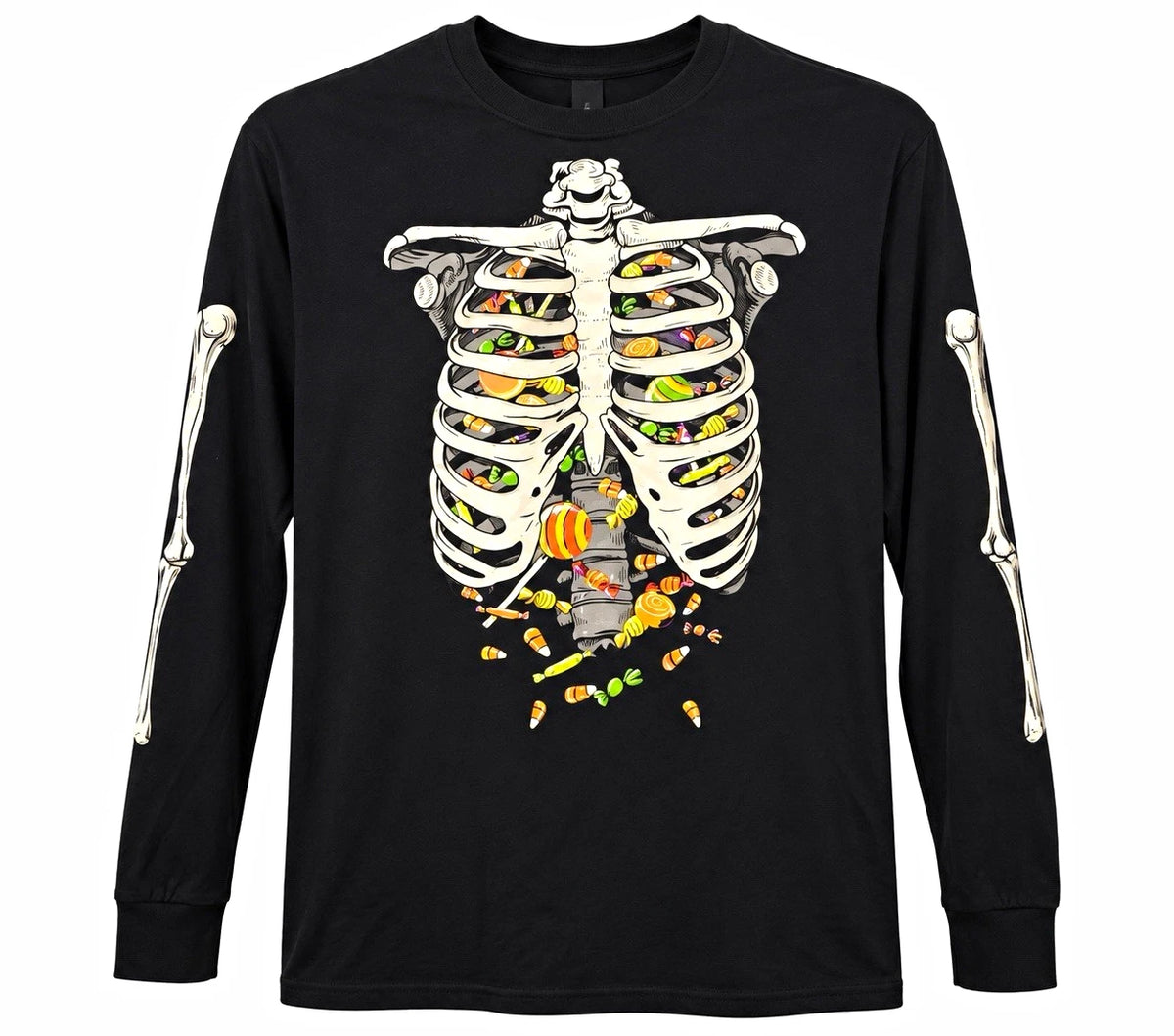 Halloween Men's Black Skeleton Graphic Cotton Jersey Crew Neck Tee XL
