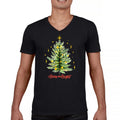 Merry And Bright V-Neck T-shirt Christmas Tree Holiday Spirit Jolly Cozy Tee