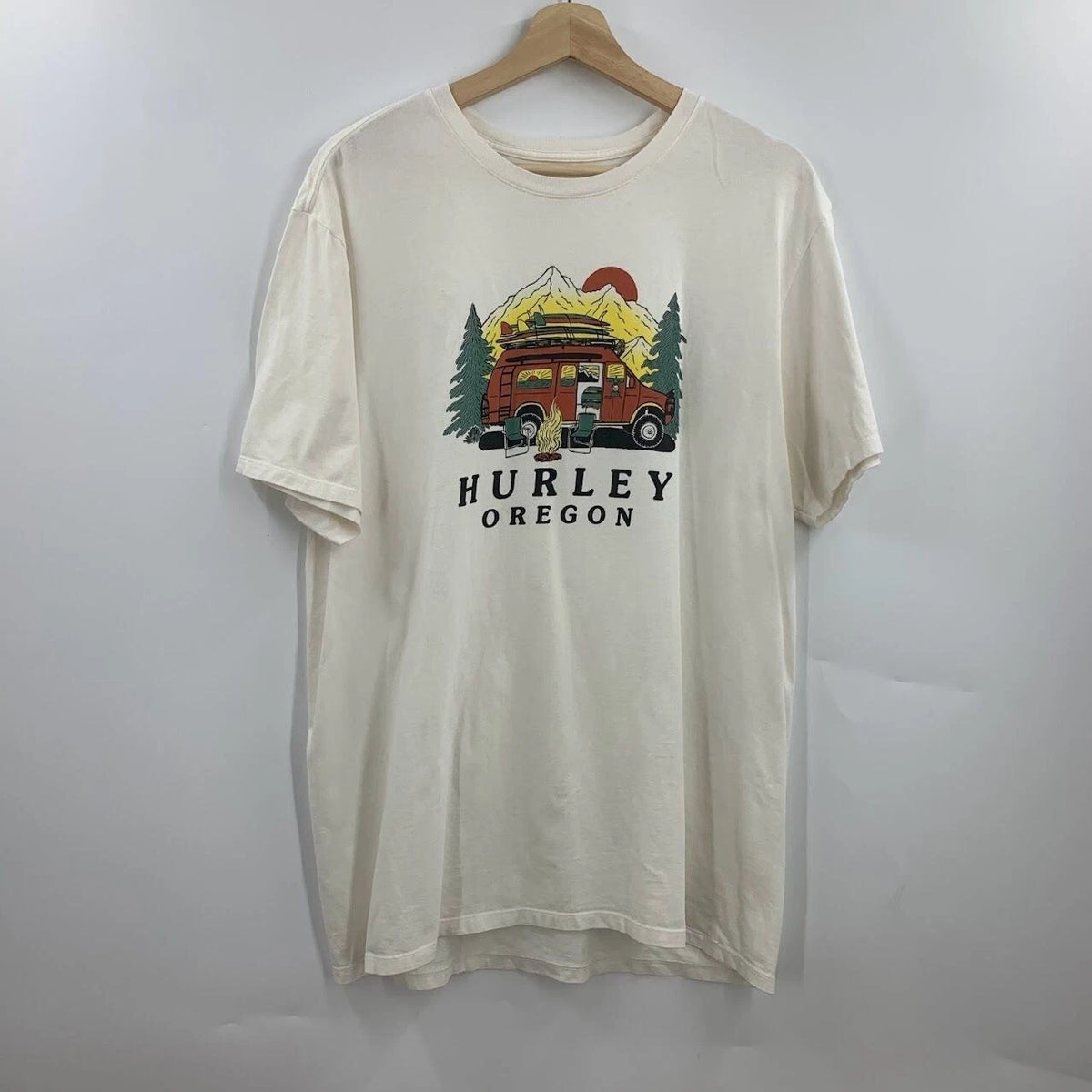 Hurley Men's Oregon Van Life Camping Short Sleeve Cotton T-Shirt Size L