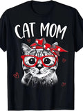 Cat Mom Pattern T-Shirt, Suitable for Women - 180G Loose Fit Short Sleeve Round