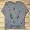 Y2K Anchor Blue Waffle Knit Long Sleeve Japanese Symbol Grunge Skater Sz XL