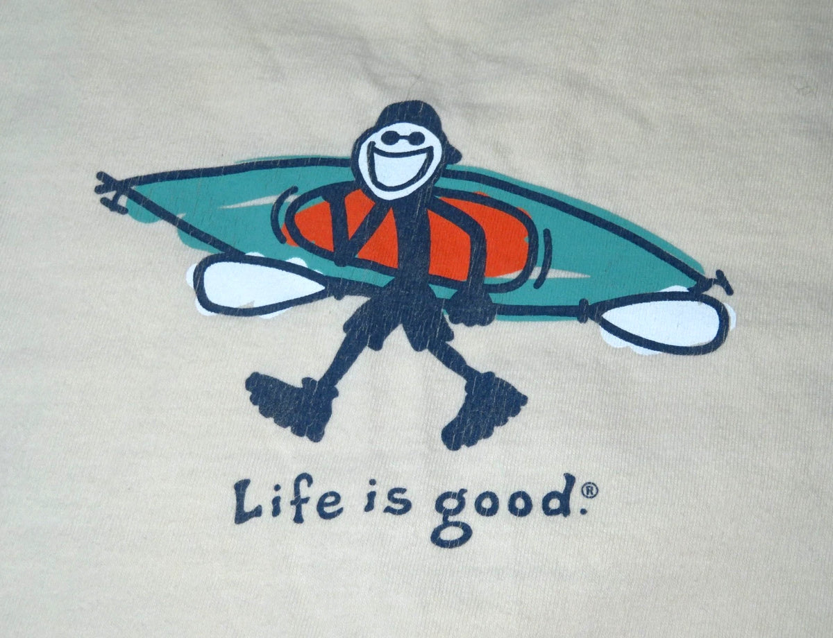 LIFE IS GOOD Ivory Cream JAKE with KAYAK s/s T-SHIRT Men XXL Image 1 of 4