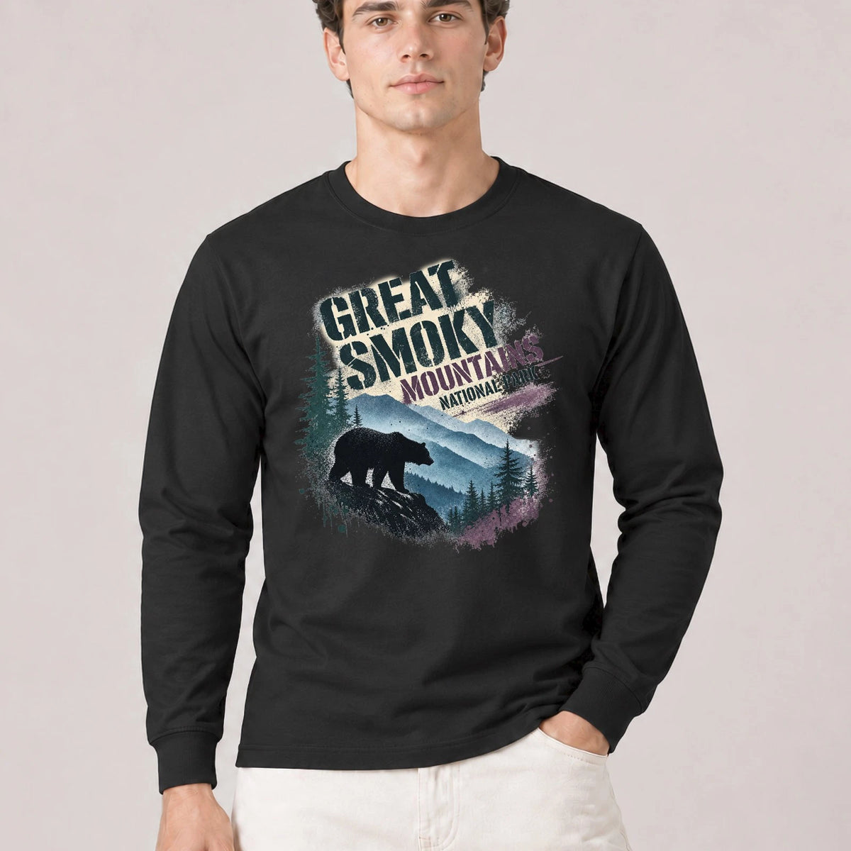 Great Smoky Mountains National Park Vintage Black Bear Unisex Long Sleeve Shirt