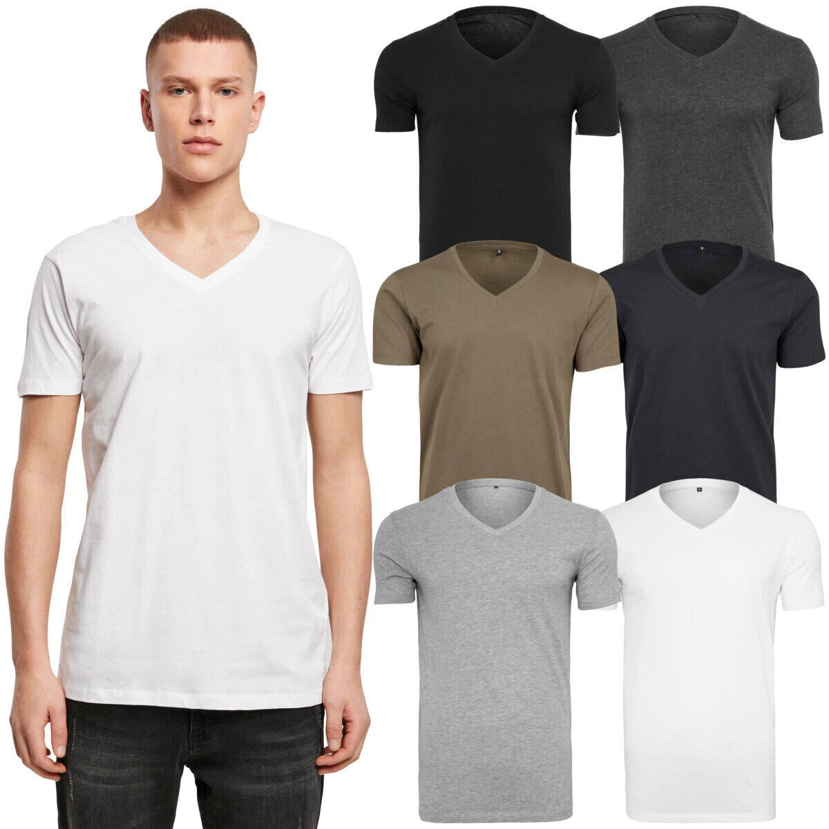 Build Your Brand V-Neck T-Shirt Lightweight Printable Cotton Simple Jersey Mens