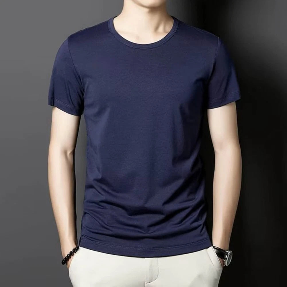 Trendy Pullover Men's Slim Fit Round Neck Bottoming Tee in Solid Color