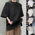 Casual Short Sleeve Tops for Men Solid Color Korean High Street Fashion