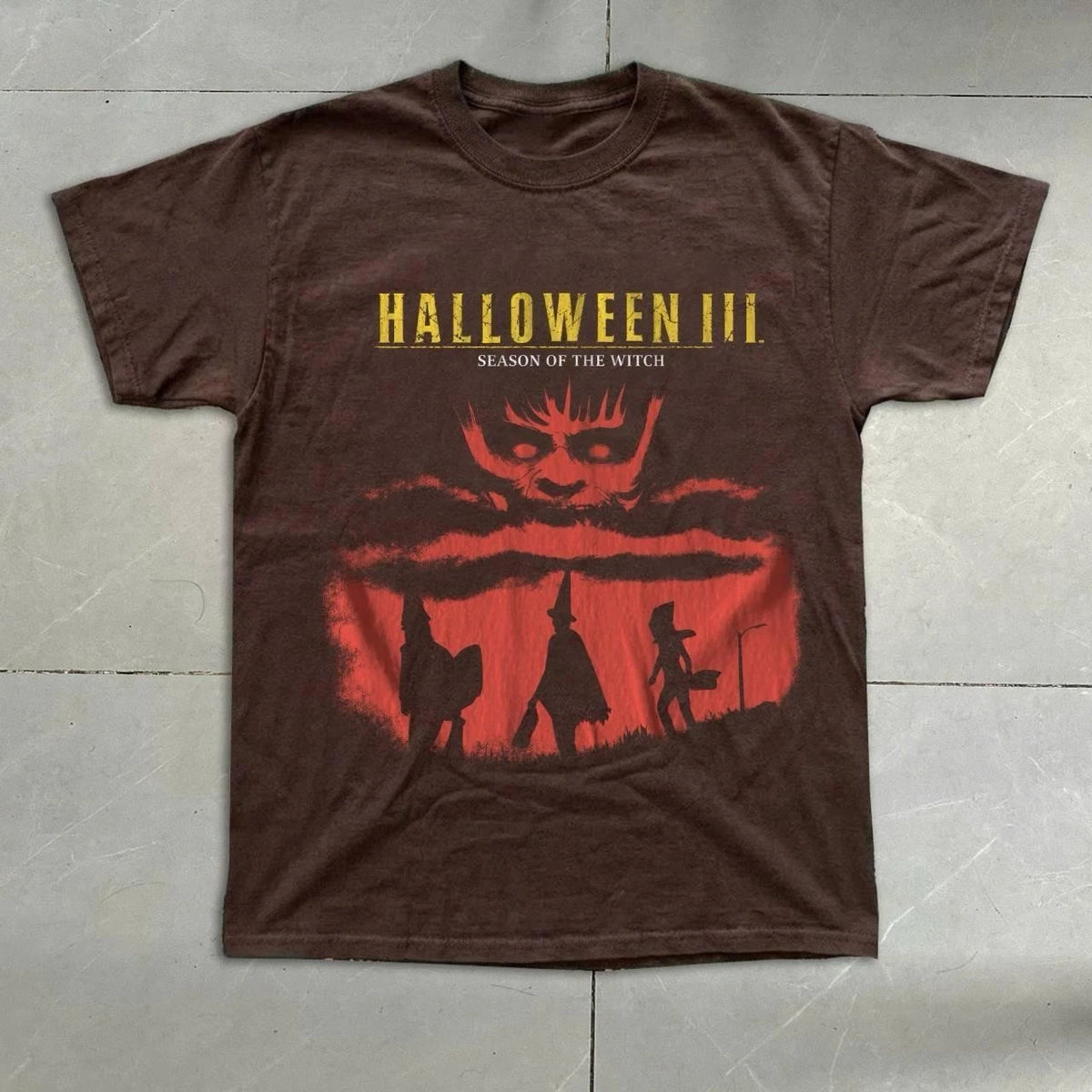 Vintage Halloween Graphic T-Shirt Brown Cotton Y2K Streetwear Unisex Tee
