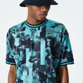 New Era Cap Men's Tech Print Street Style Black & Blue Oversized T-Shirt