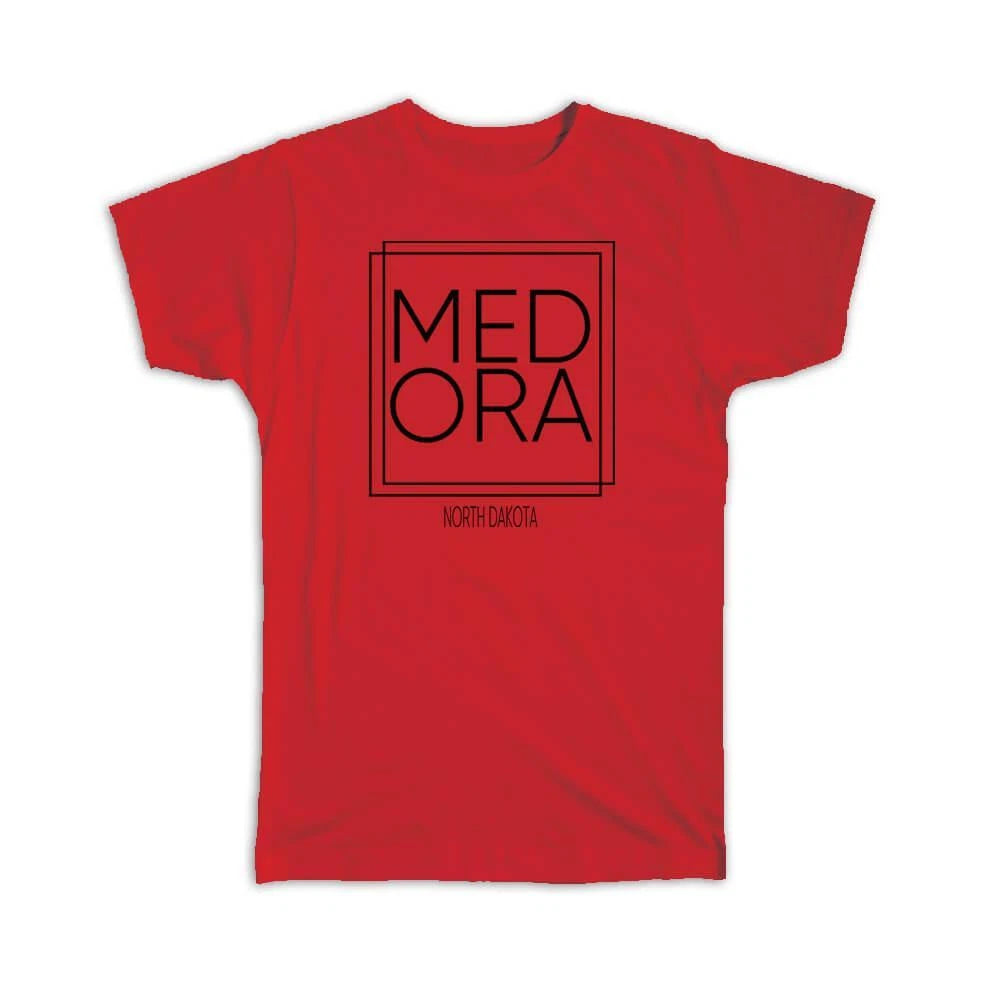 Gift T-Shirt : MEDORA North Dakota Square Modern Minimalist Font