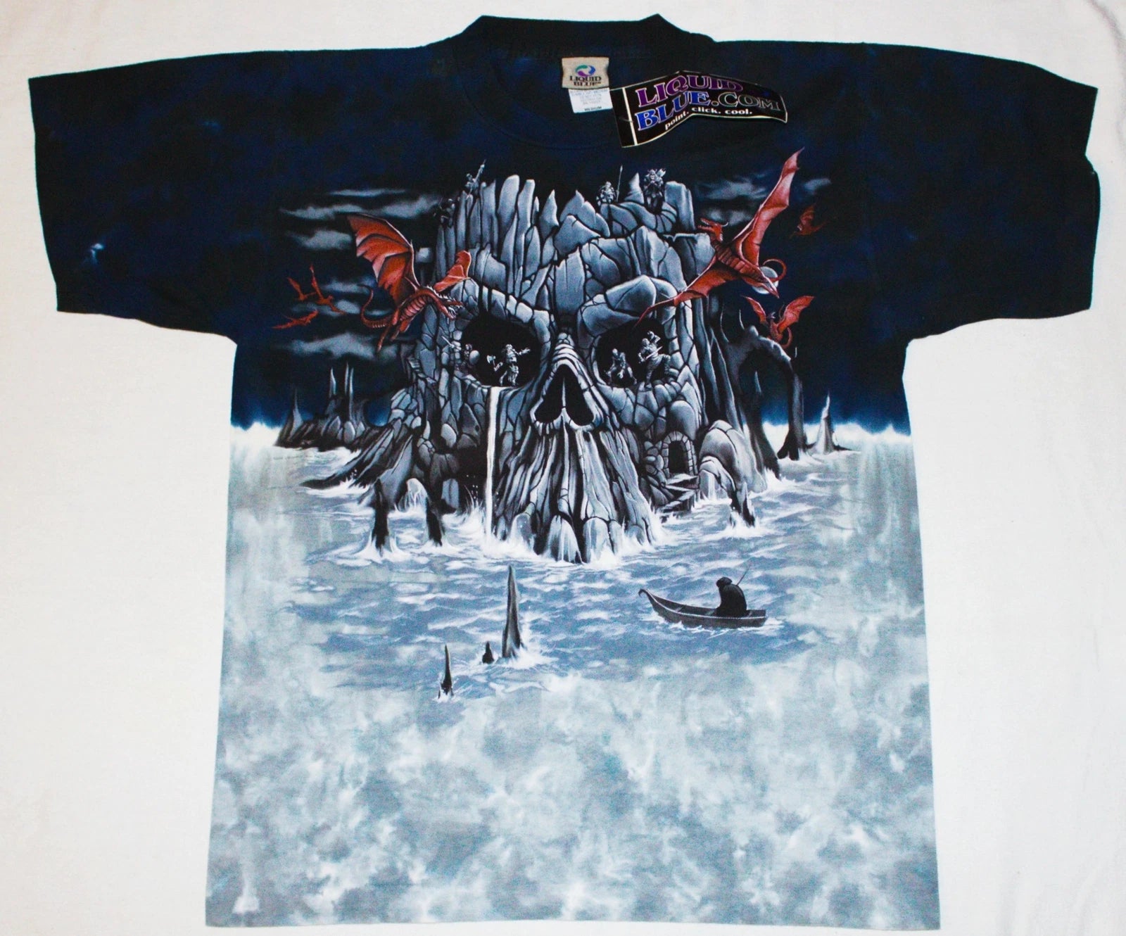 Dragon Swarm Skull Island Skeletons Fantasy T-Shirt Liquid Blue 2004 NEW UNWORN