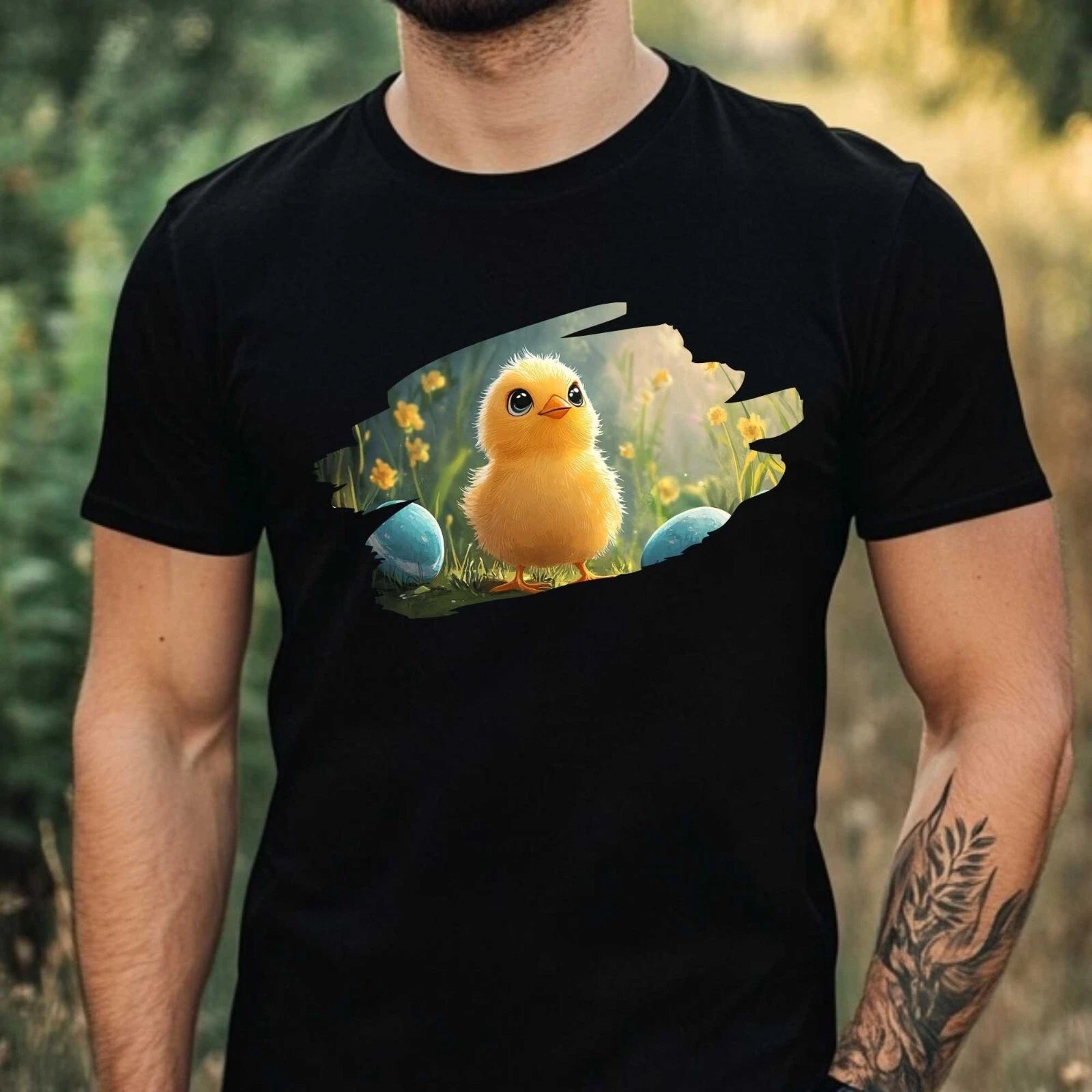 Mens Funny Easter Chick Print Cotton T-Shirt Size XS to 5XL
