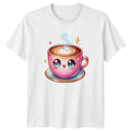 Cute Kawaii Coffee Cup Design Womens T-Shirt Aesthetic Japanese Coffee Lover
