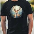 Men's Deer Portrait Motif Cotton T-Shirt Size XS to 5XL