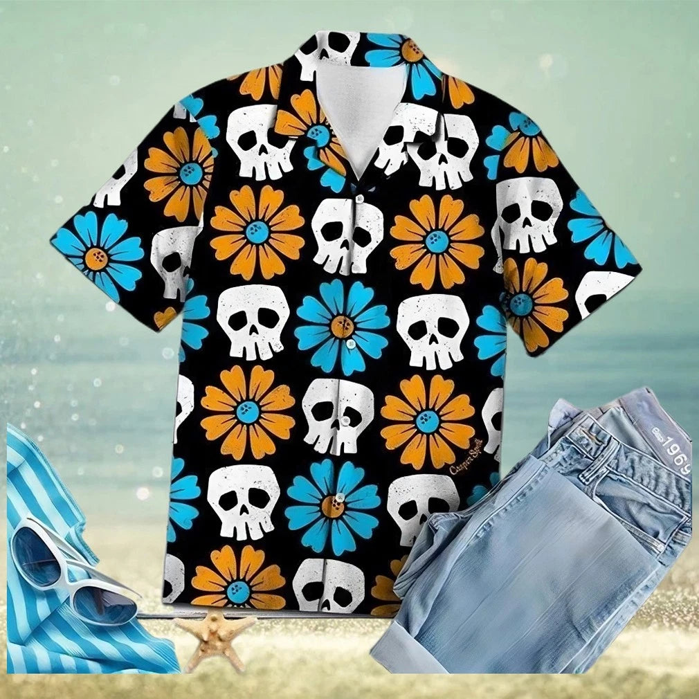Shop Simple Skull Flowers Hawaiian Aloha Shirts