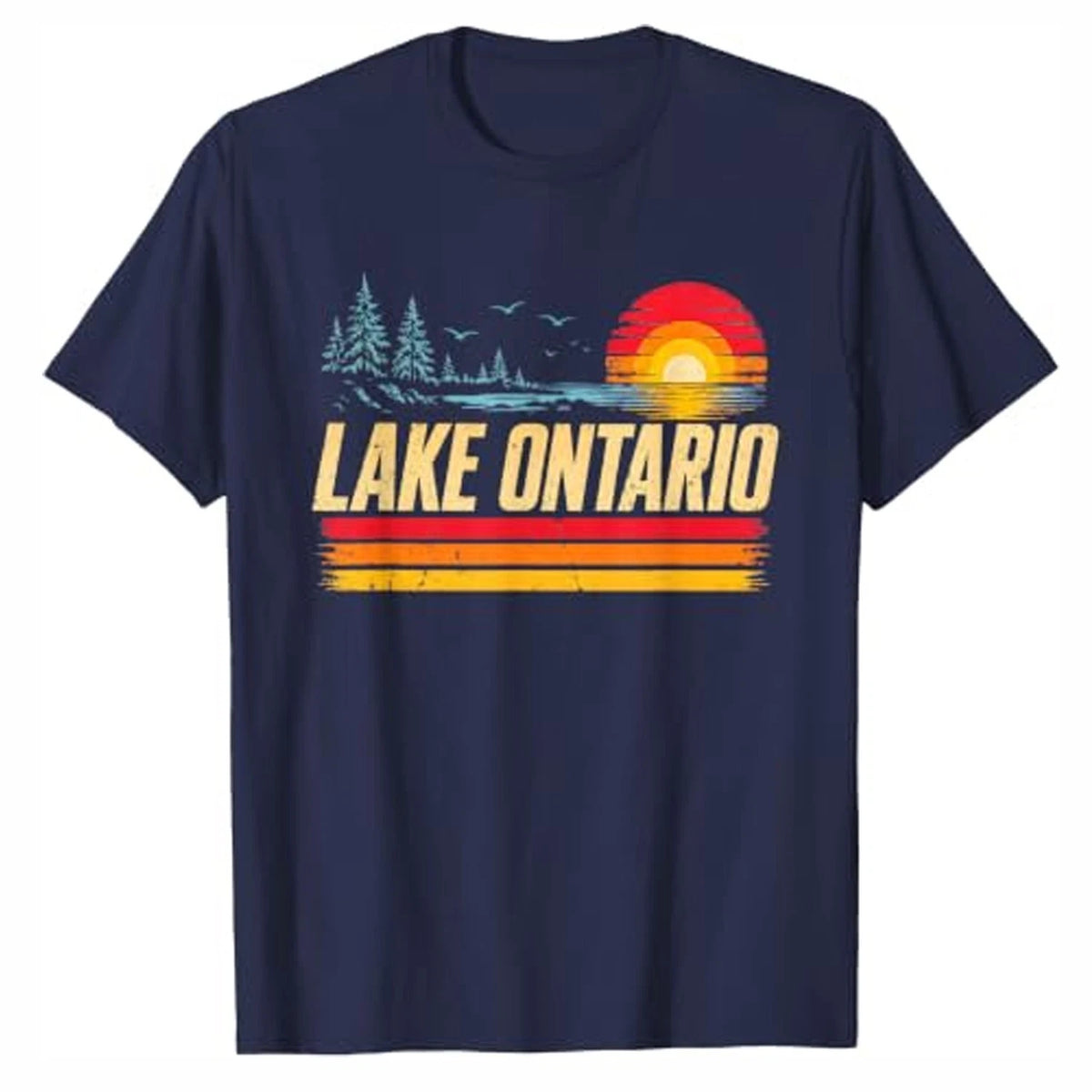 Lake Ontario Retro Sunset Great Lakes Nature T-Shirt Size S-5XL
