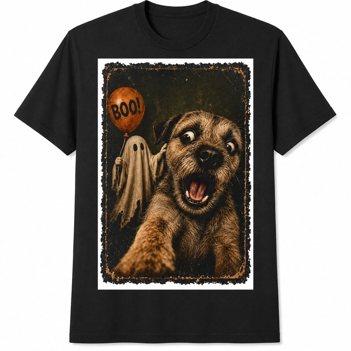 Scared Border Terrier Halloween Ghost Vintage Dog Mom Dad Gift T-Shirt