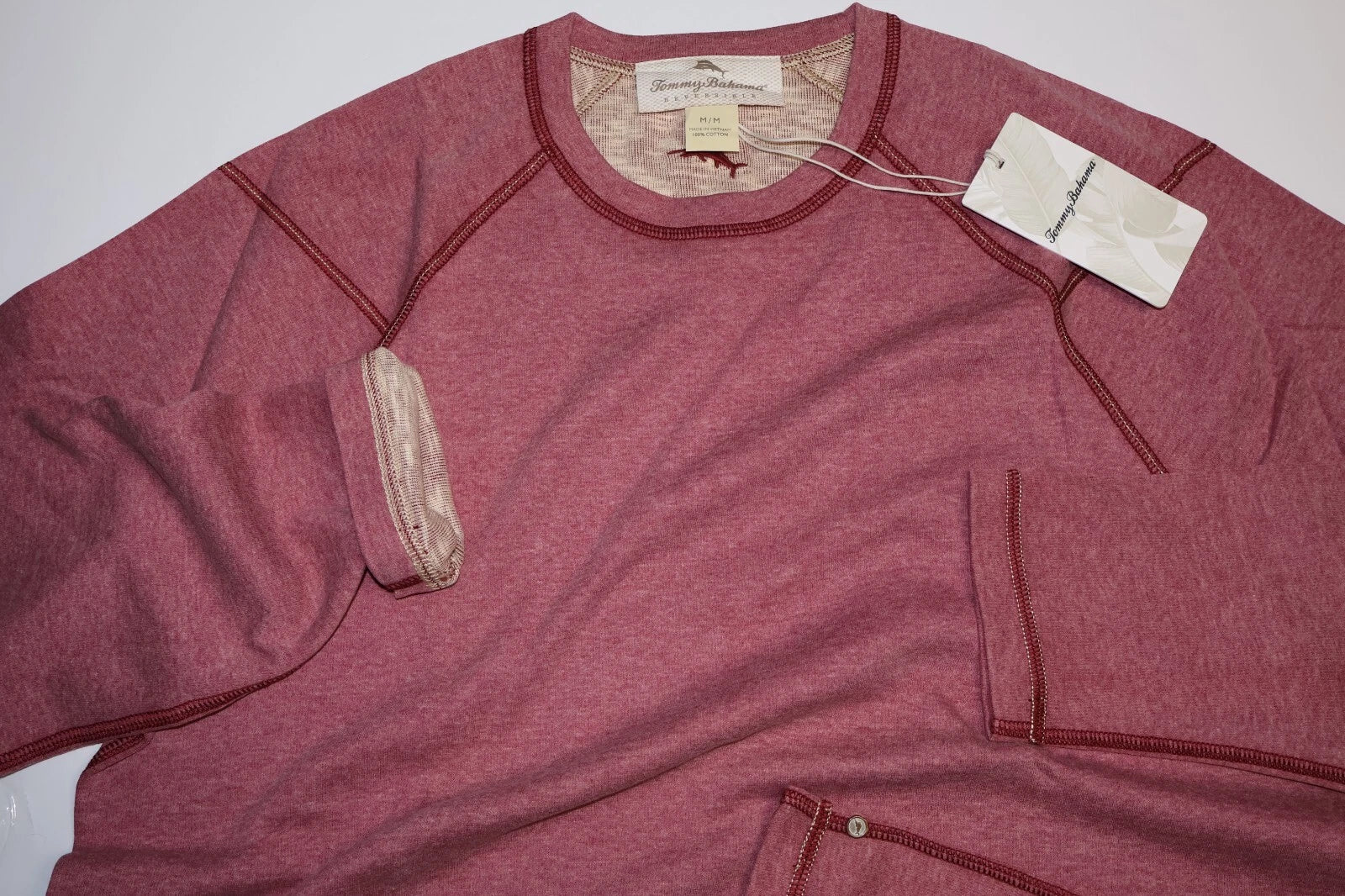 Tommy Bahama T Tee Shirt El Nido Flip Reversible Crew Wine Red New LS Medium M
