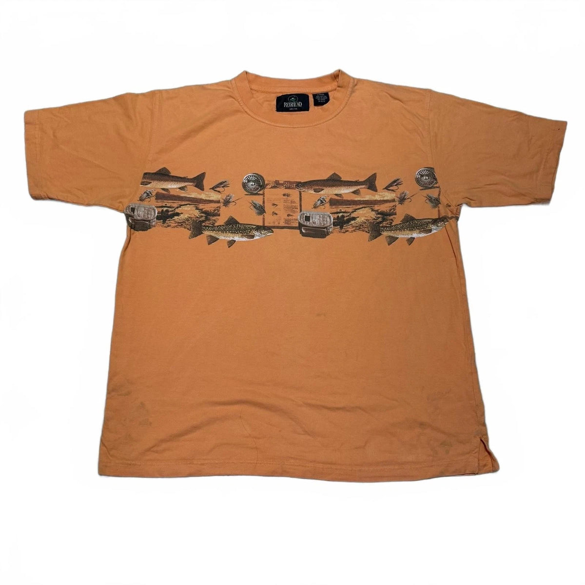 Vintage 90s RedHead Large Orange Cotton Fishing Graphic T-Shirt