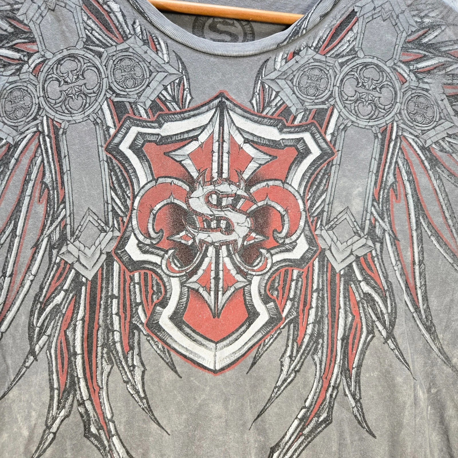 Sinister Cross Wing Grunge Cyber Y2K Style T-Shirt Short Sleeve Size Xlarge