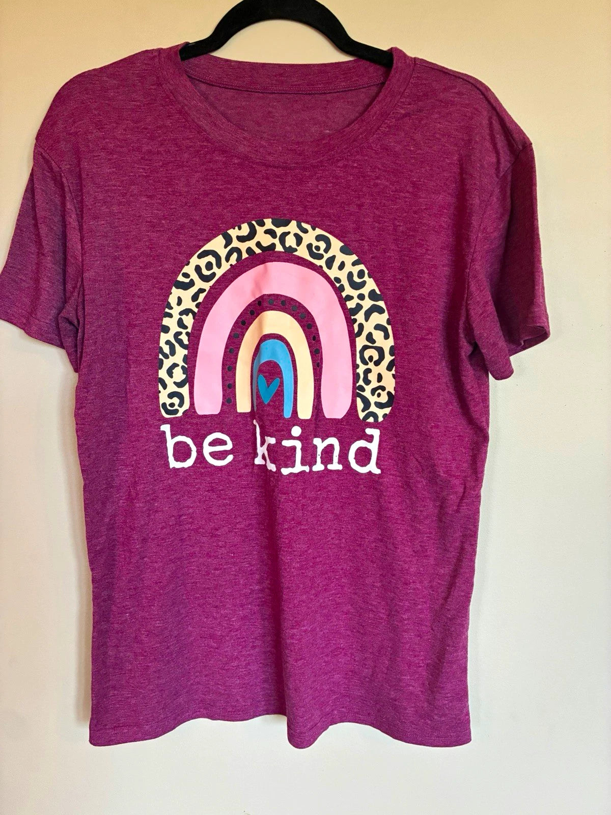 Maroon “Be Kind" Rainbow Graphic Print Crew Neck Short Sleeve T-Shirt M