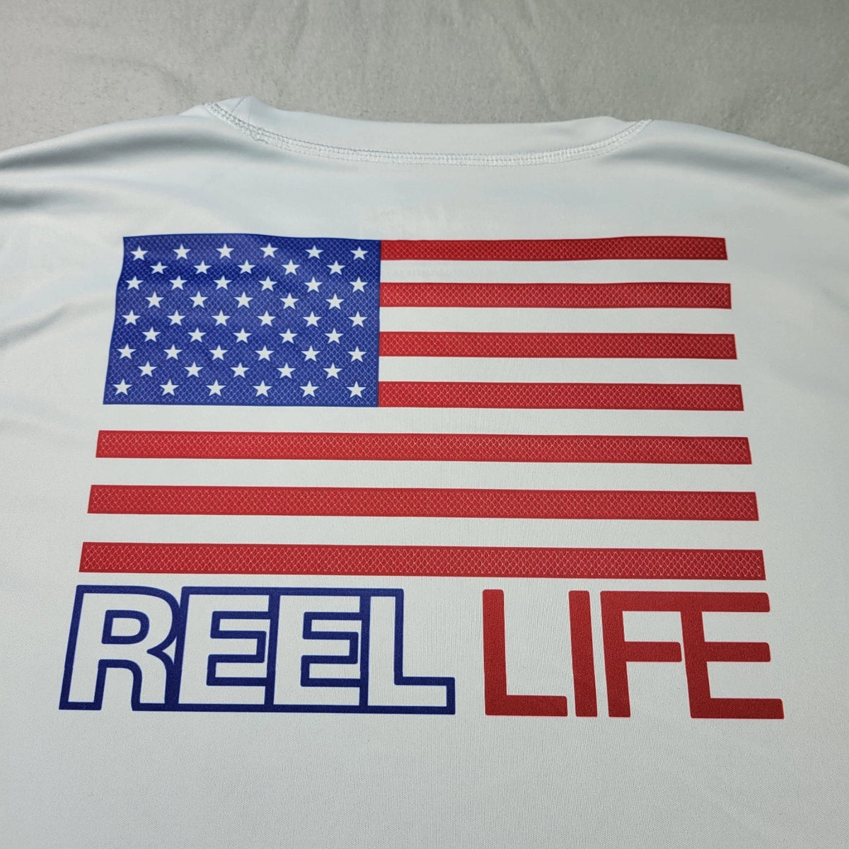 Reel Life Fishing Shirt Mens Size M Gray USA Flag Long Sleeve Lightweight
