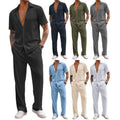 Men Sweatsuit Set Outfit 2-Piece Set Half Sleeve Button Shirt and Pants