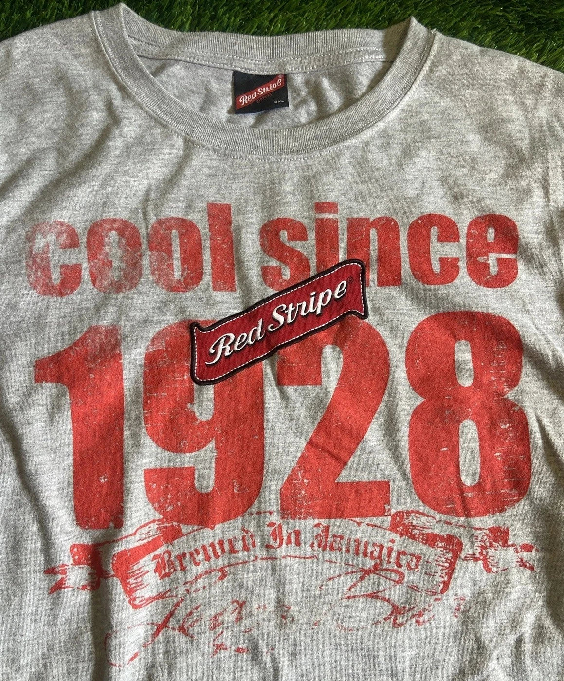 Red Stripe Beer Shirt Adult XXL 2XL Men's Short Sleeve Embroidered Logo Grey