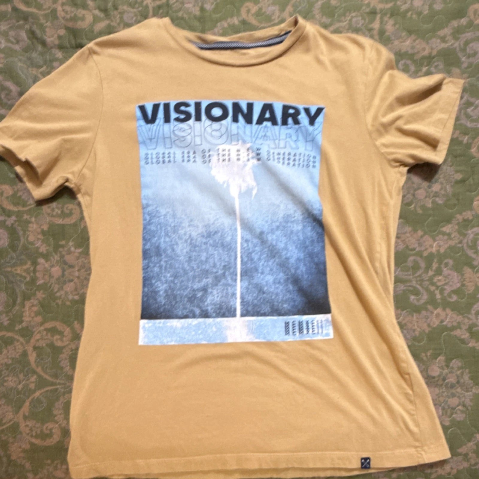 MBX Denim Wear Men’s Visionary Graphic Tan Blue Cotton Short Sleeve T-Shirt M