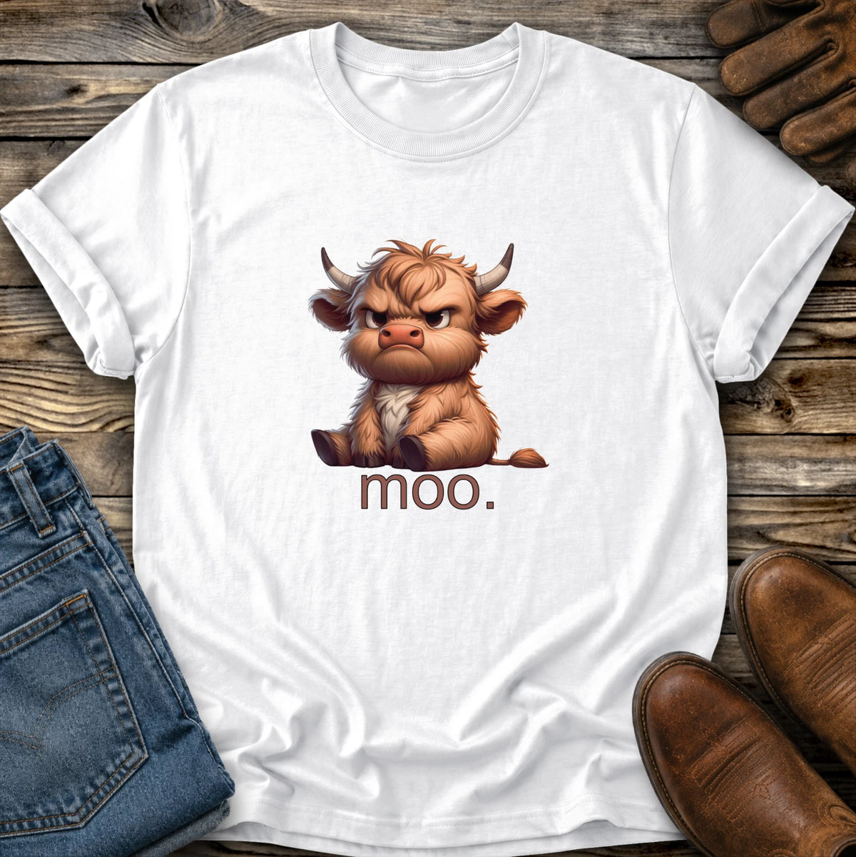 Highland Cow TShirt Graphic Tee Grumpy Moo Adult Unisex Farm Animal Funny Gift