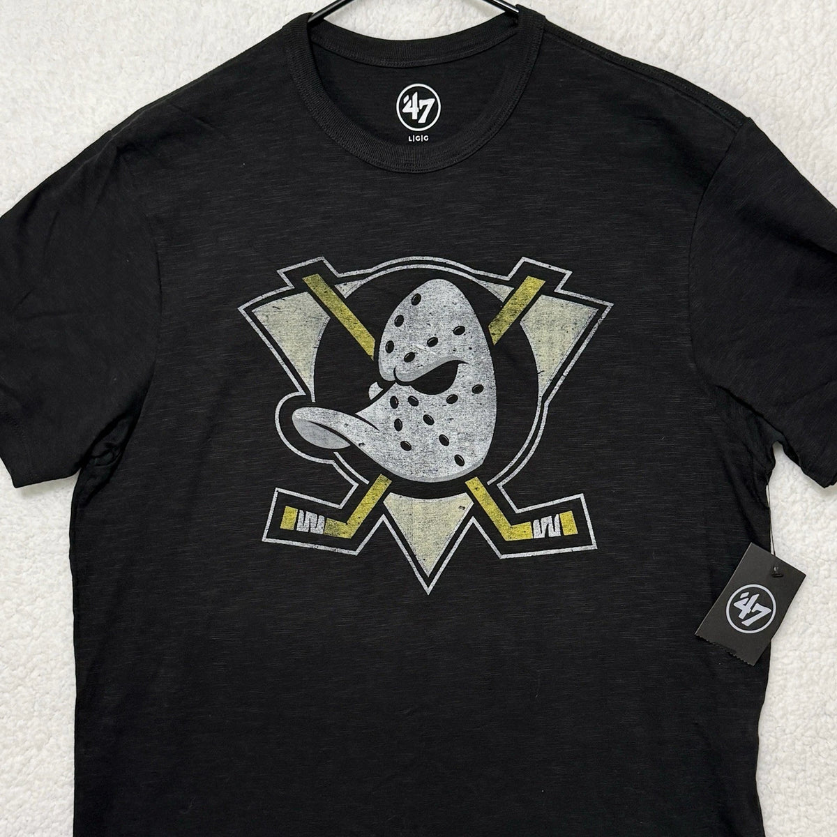 Anaheim Mighty Ducks Hockey Goalie Mask 47 Brand T-Shirt Black Mens Large New