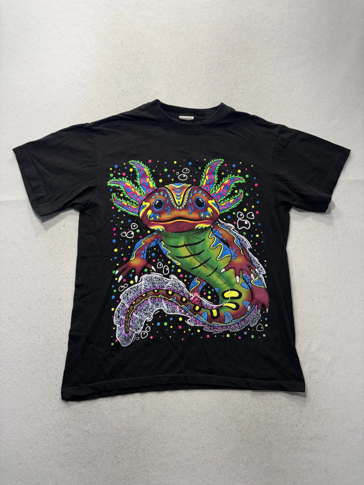 Vision Shirt Mens Large Black Psychedelic Axolotl Graphic Tee Double Sided