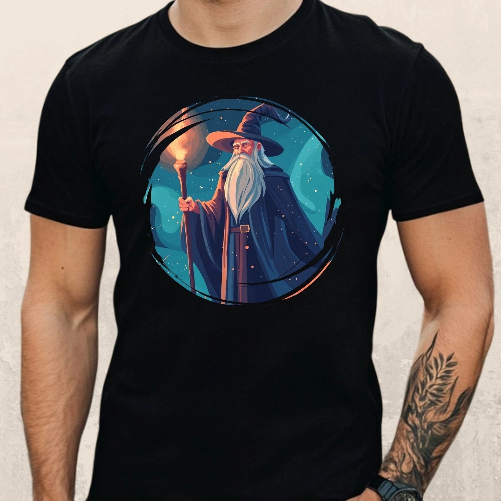 Mens Wizard Motif Cotton T-Shirt Size XS to 5XL