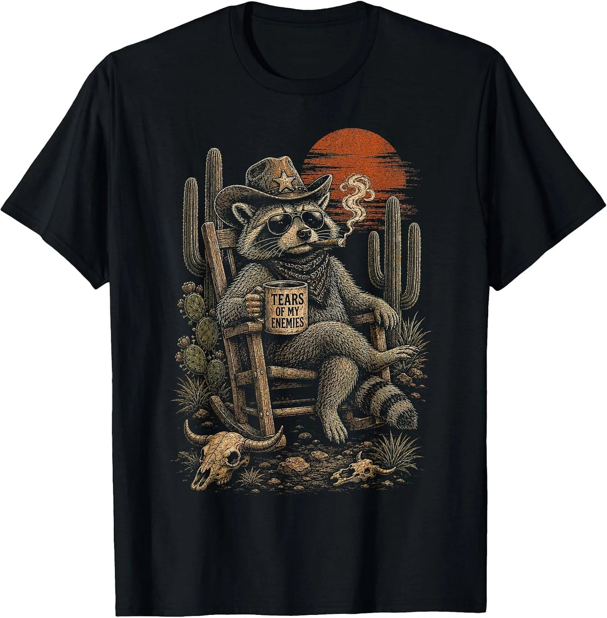Humorous Raccoon Cowboy T-Shirt - Wild West Style for Fun Lovers