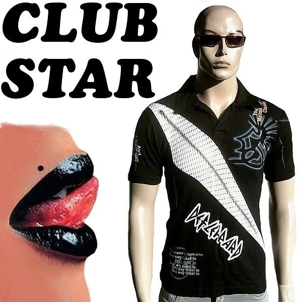 Club Star Tribal Tattoo Red Cool Heavy Metal Clubwear Polo T-Shirt S/M 48